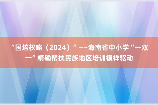 “国培权略（2024）”——海南省中小学“一双一”精确帮扶民族地区培训模样驱动